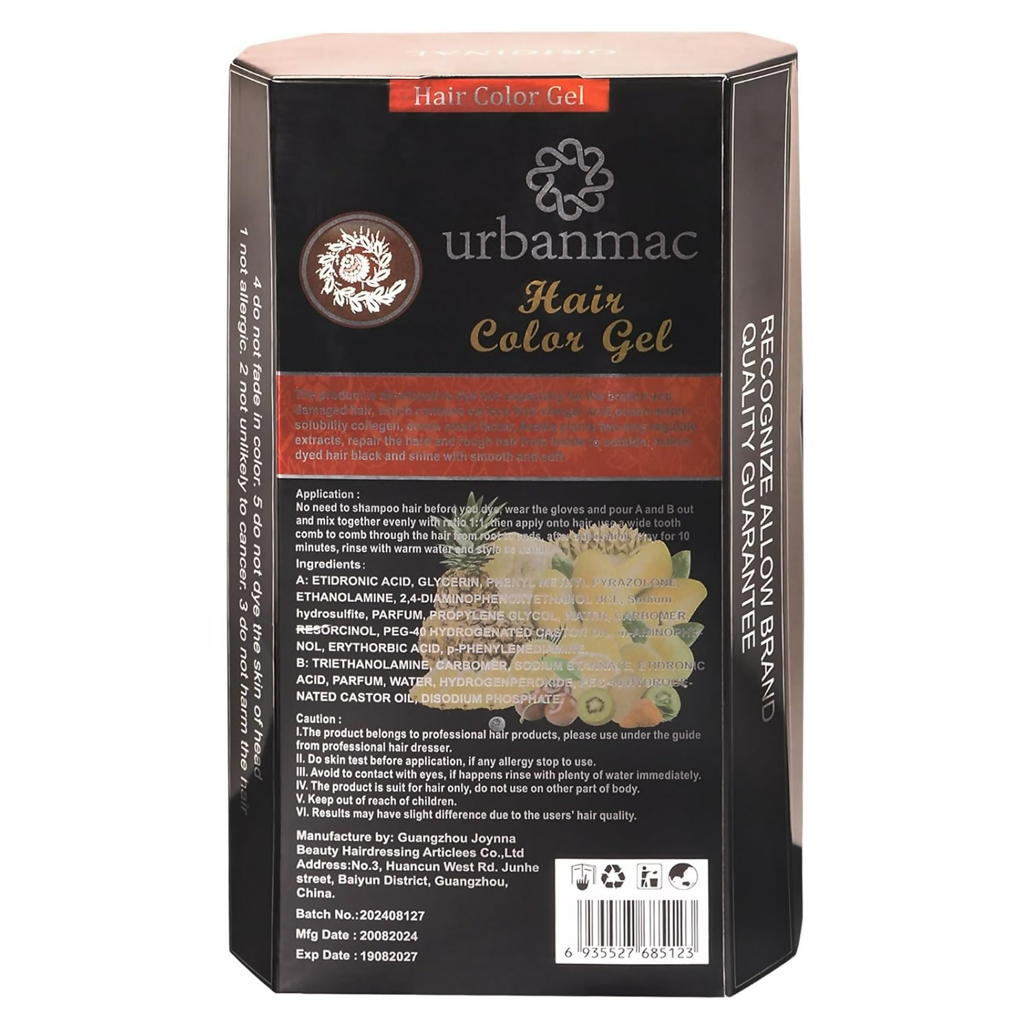 Urbanmac Fruit Vinegar Gel Hair Color Natural Hair Color Dye For Black | Grocsy