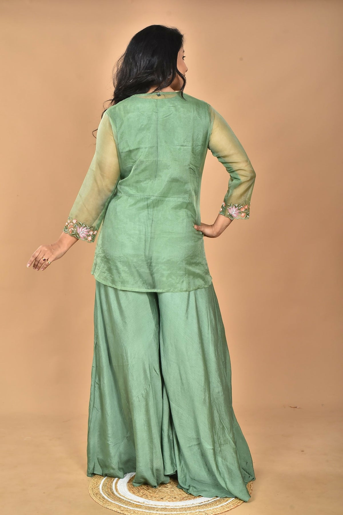 Morchari Women And Hand Embroidery Palazzo Set-Green | Grocsy