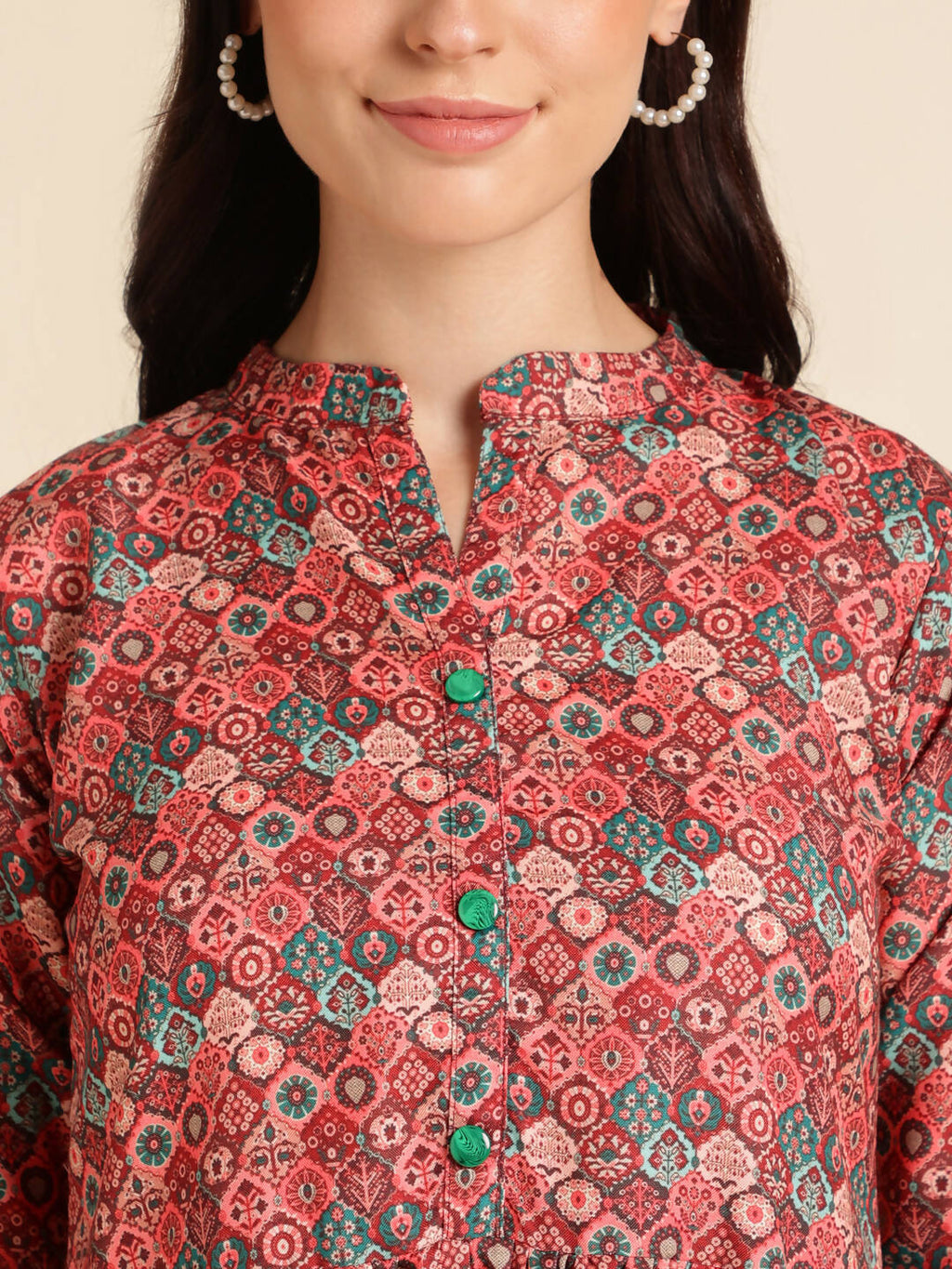 Red Poly Rayon Digital Printed A-line Top - Tarini | Grocsy