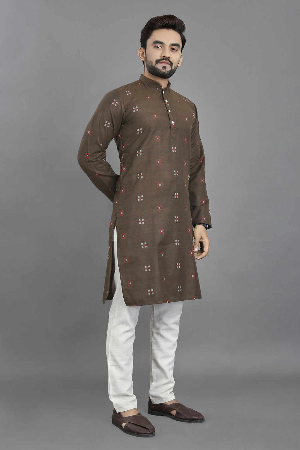 Anaita Brown Weaving Linen Cotton Straight Kurta | Grocsy