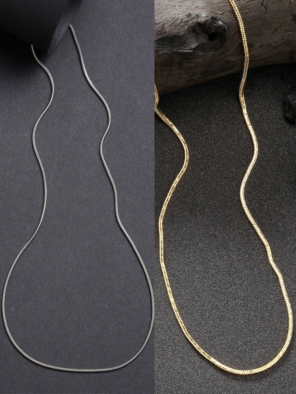 NVR Women's Set of 2 Silver & Gold Rhodium-Plated Minimal Chain | Grocsy