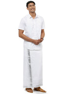 Ramraj Cotton Mens Pure Cotton 1 1 / 2 " Silver Jari Dhoti - White | Grocsy