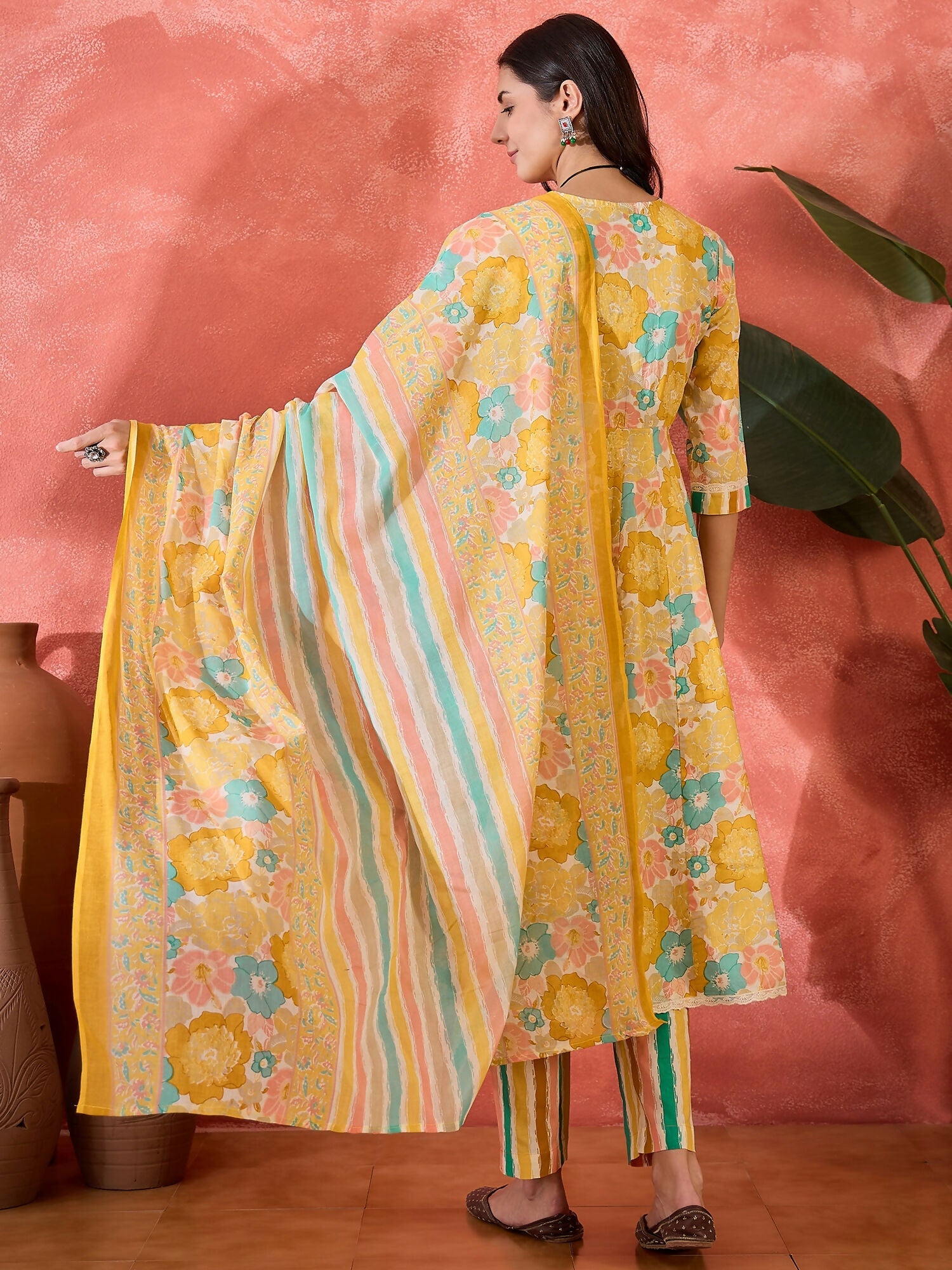 Joban Fashion Printed Mustard Pure Cotton Kurta Set | Grocsy