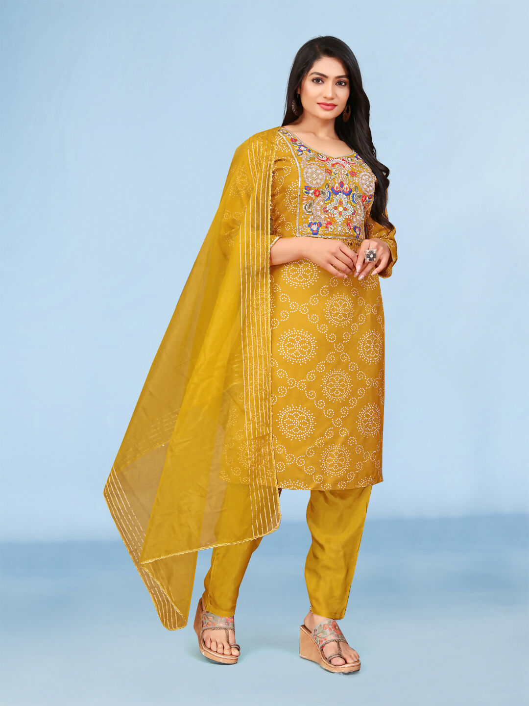 Joban Fashion Mustard Cotton Premium Pure Viscose Print Dola With Handwork Kurta set | Grocsy
