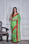 Morchari Green Cotton Handloom Mirror Work Saree Unstitched Blouse | Grocsy