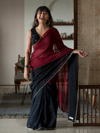 Suta Black Woven Design Pure Cotton Saree | Grocsy