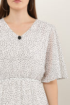 PAVONINE Micro Dots V-Neck Georgette Fabric White Dress For Women | Grocsy