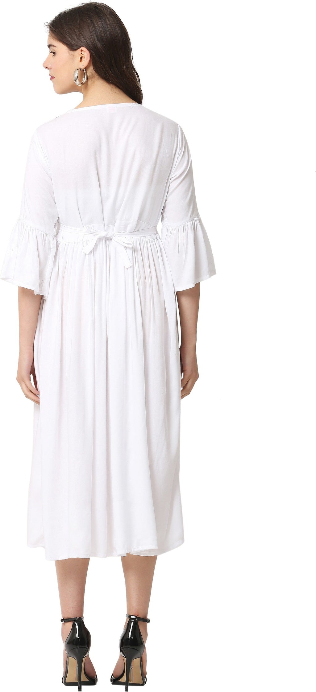 PAVONINE White Color Embroidery Work With Button Dress For Women | Grocsy