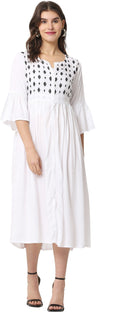 PAVONINE White Color Embroidery Work With Button Dress For Women | Grocsy