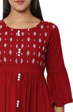 PAVONINE Wine Color Embroidery Work With Button Dress For Women | Grocsy