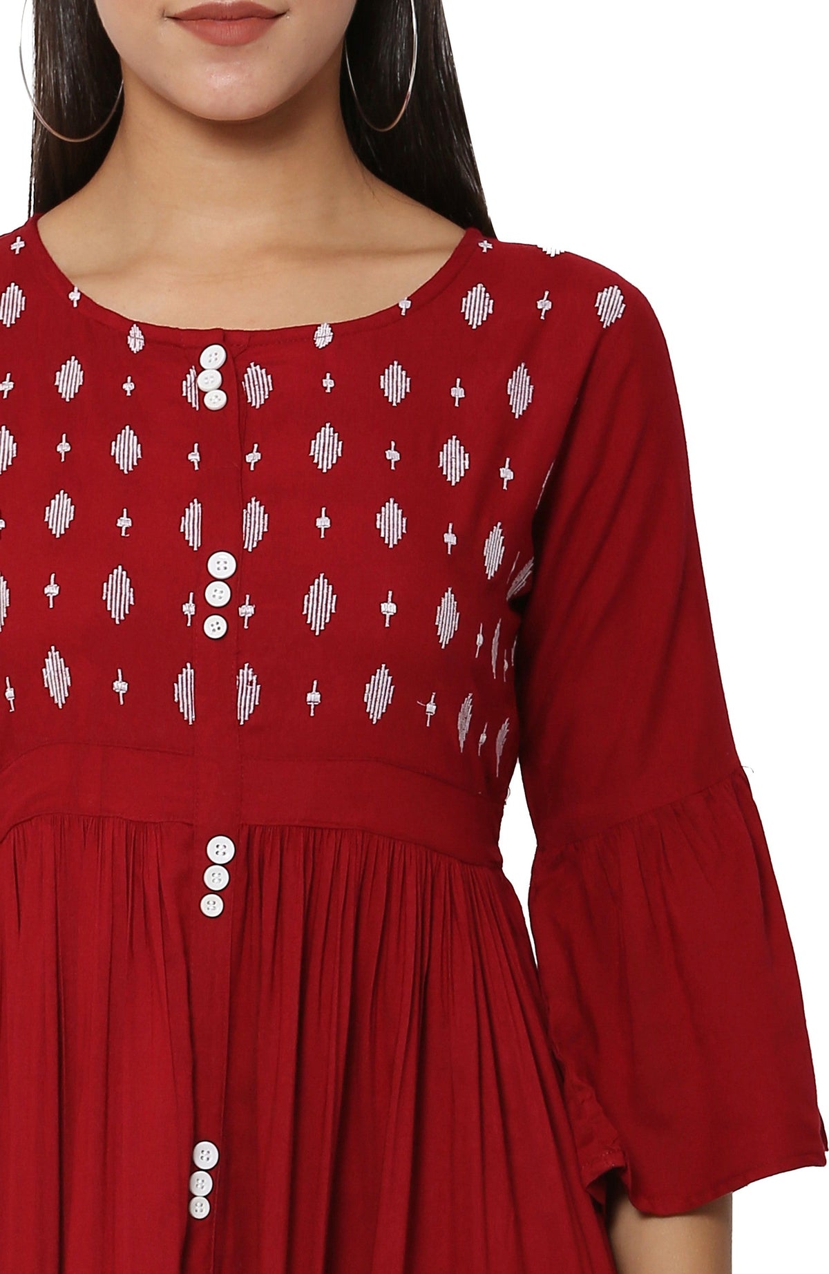 PAVONINE Wine Color Embroidery Work With Button Dress For Women | Grocsy