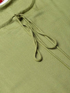 Juniper Olive Rayon Slub Solid Asymmetric Kurta with Tie-up Dori & Tassels | Grocsy