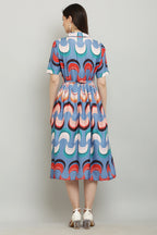 PAVONINE Zig-Zag Multi-Colors Printed Crepe Fabric Firozi Dress For Women | Grocsy
