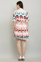 PAVONINE Zig-Zag Multi-Colors Printed Crepe Fabric White Dress For Women | Grocsy