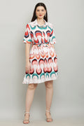PAVONINE Zig-Zag Multi-Colors Printed Crepe Fabric White Dress For Women | Grocsy