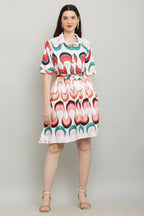 PAVONINE Zig-Zag Multi-Colors Printed Crepe Fabric White Dress For Women | Grocsy