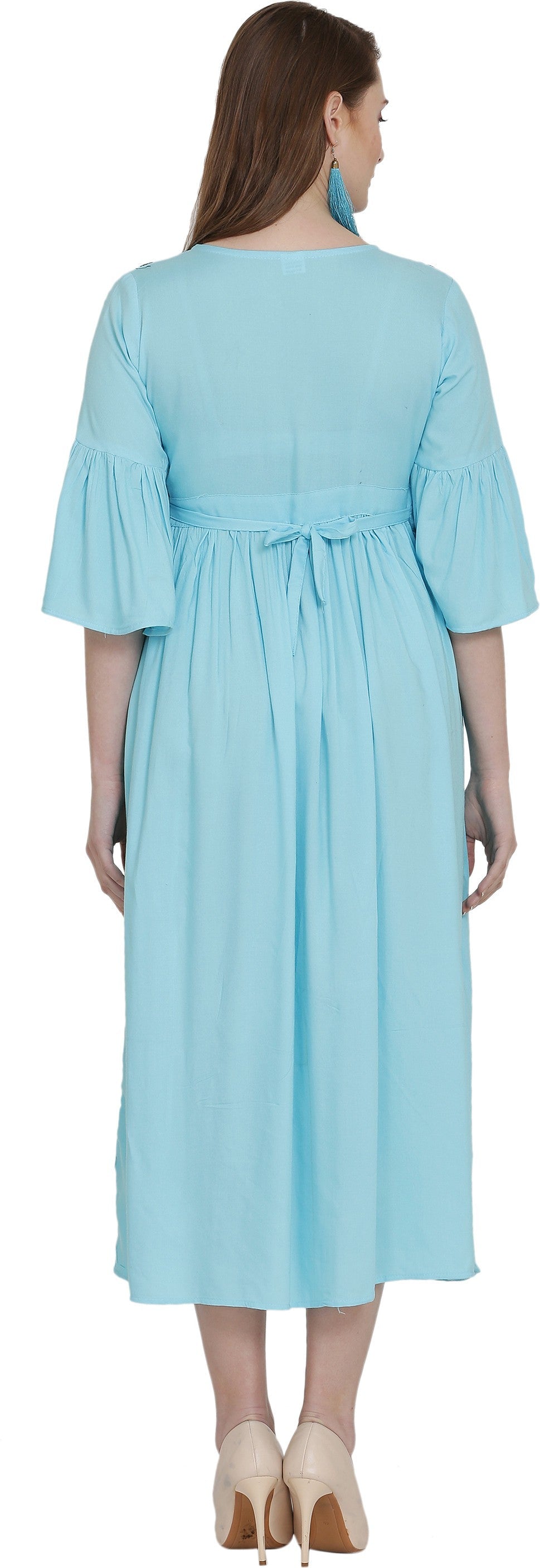 PAVONINE Firozi Color Embroidery Work With Button Dress For Women | Grocsy