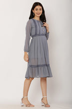 PAVONINE Grey Color Georgette Fabric Lace Inserts Dress For Girls | Grocsy