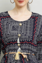 PAVONINE Navy Blue Color White Printed Kurta For Women | Grocsy
