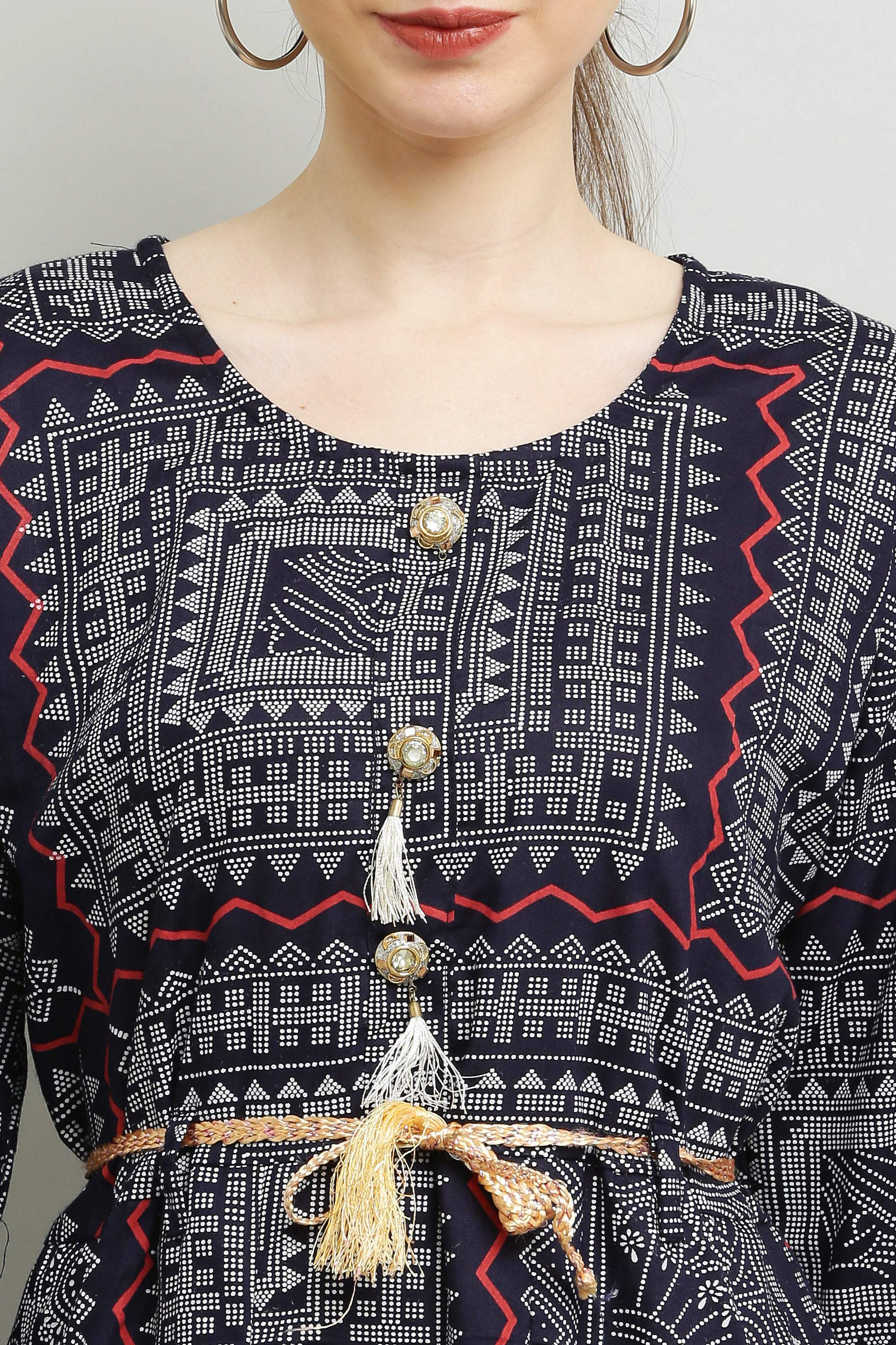 PAVONINE Navy Blue Color White Printed Kurta For Women | Grocsy