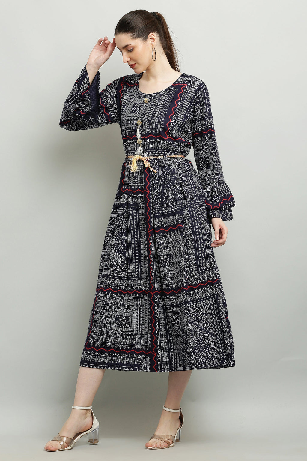 PAVONINE Navy Blue Color White Printed Kurta For Women | Grocsy
