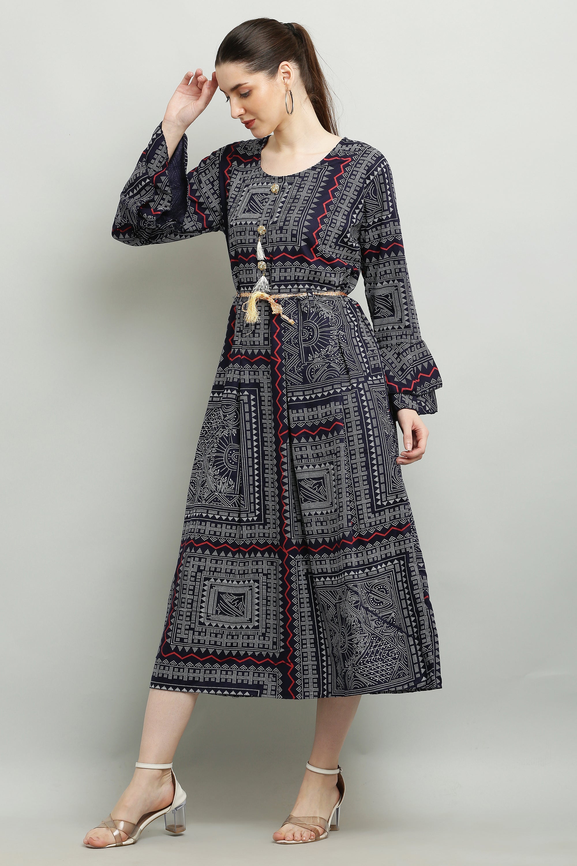 PAVONINE Navy Blue Color White Printed Kurta For Women | Grocsy