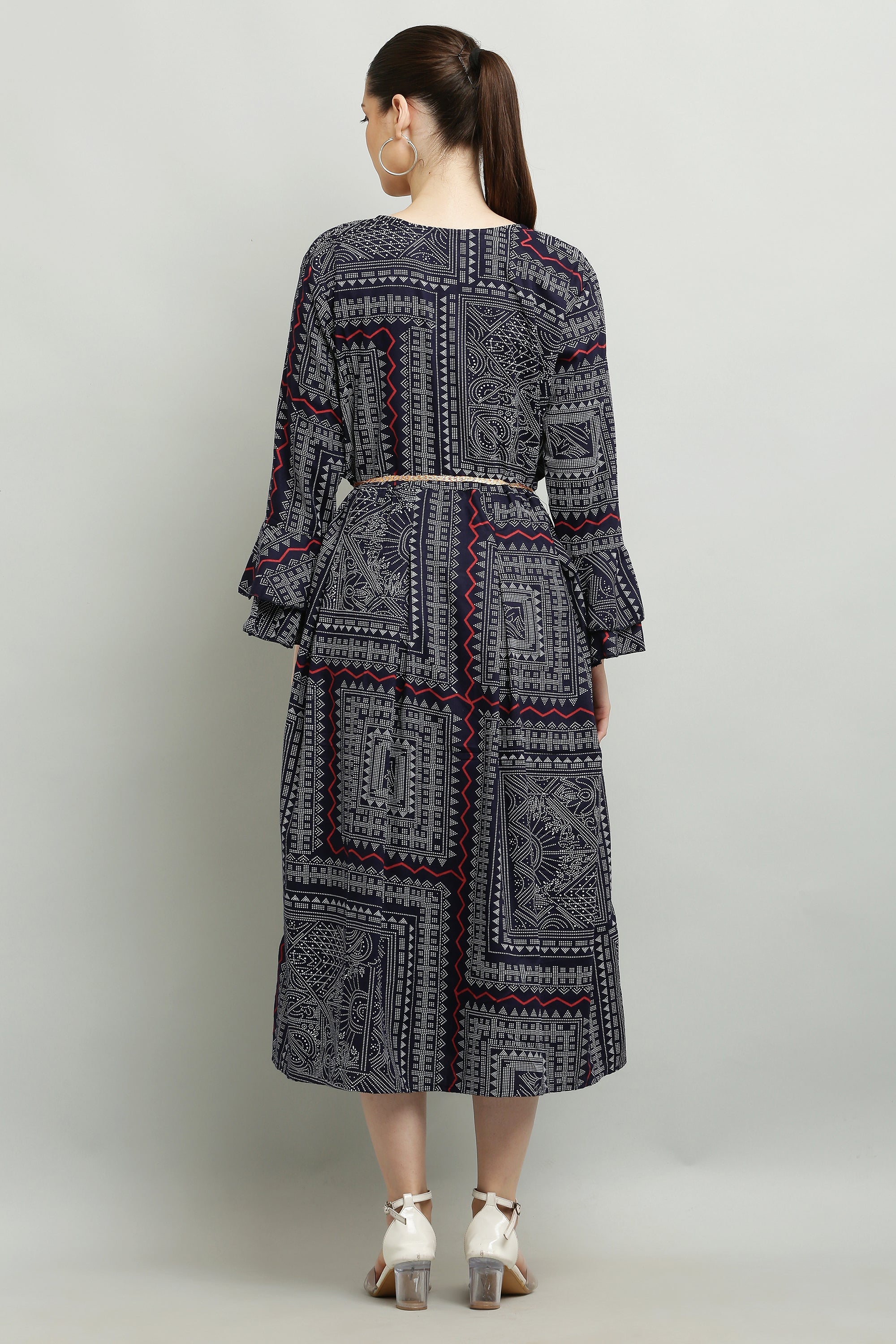 PAVONINE Navy Blue Color White Printed Kurta For Women | Grocsy