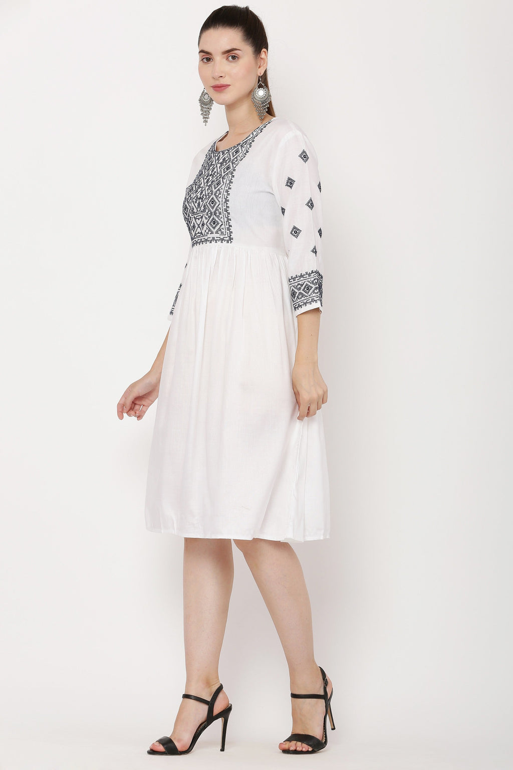 PAVONINE White Color Burfi Design Embroidery Dress For Women | Grocsy