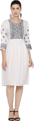 PAVONINE White Color Burfi Design Embroidery Dress For Women | Grocsy