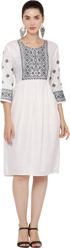 PAVONINE White Color Burfi Design Embroidery Dress For Women | Grocsy