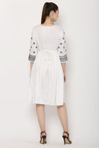 PAVONINE White Color Burfi Design Embroidery Dress For Women | Grocsy