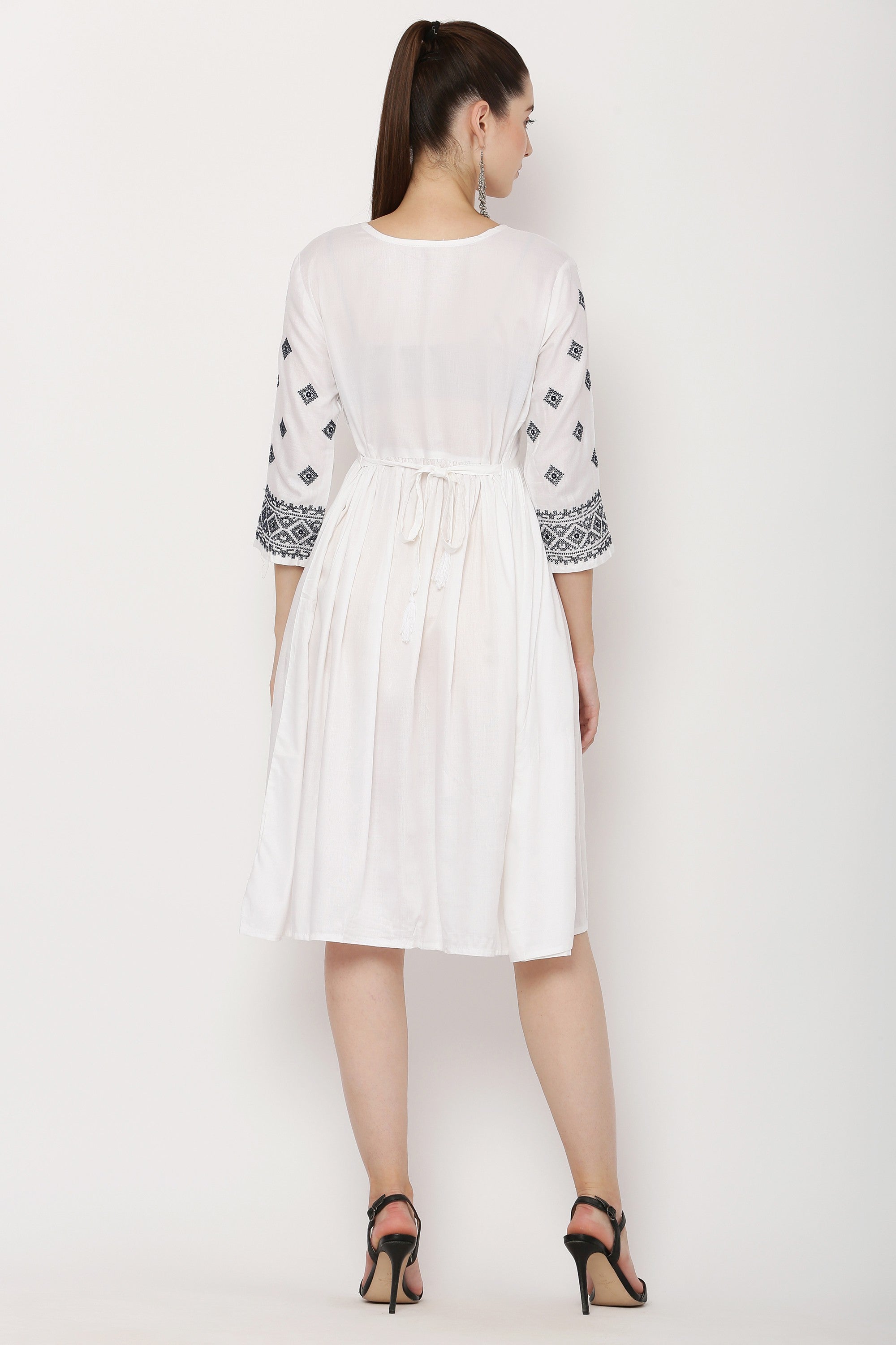 PAVONINE White Color Burfi Design Embroidery Dress For Women | Grocsy