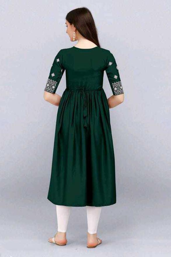PAVONINE Bottle Green Color Burfi Design Embroidery Dress For Women | Grocsy