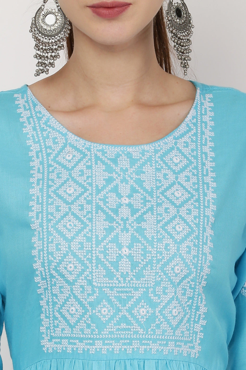 PAVONINE Firozi Color Burfi Design Embroidery Dress For Women | Grocsy