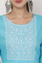 PAVONINE Firozi Color Burfi Design Embroidery Dress For Women | Grocsy