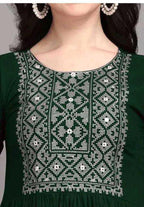 PAVONINE Bottle Green Color Burfi Design Embroidery Dress For Women | Grocsy