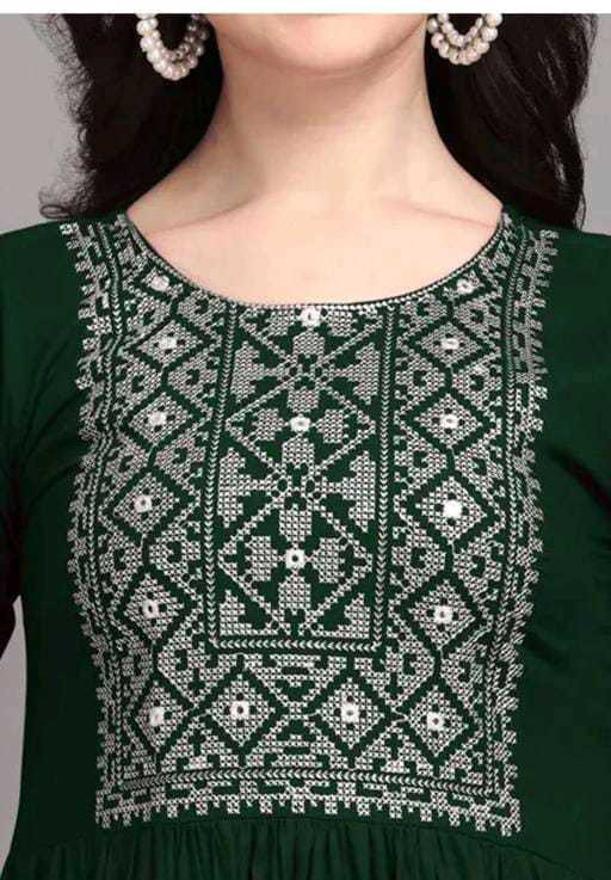 PAVONINE Bottle Green Color Burfi Design Embroidery Dress For Women | Grocsy