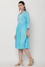 PAVONINE Firozi Color Burfi Design Embroidery Dress For Women | Grocsy
