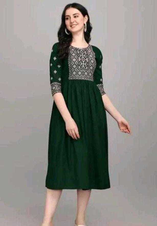 PAVONINE Bottle Green Color Burfi Design Embroidery Dress For Women | Grocsy
