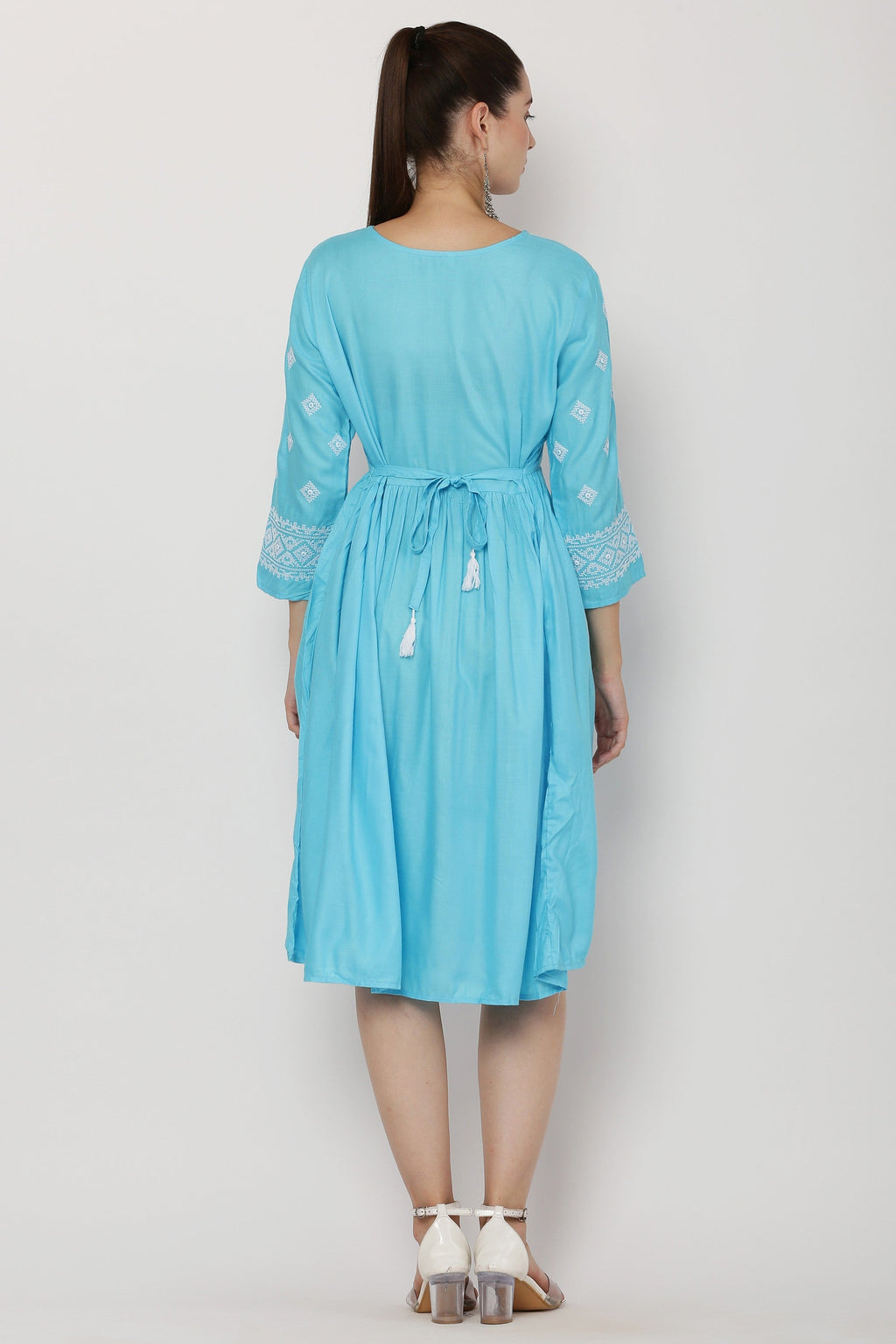 PAVONINE Firozi Color Burfi Design Embroidery Dress For Women | Grocsy