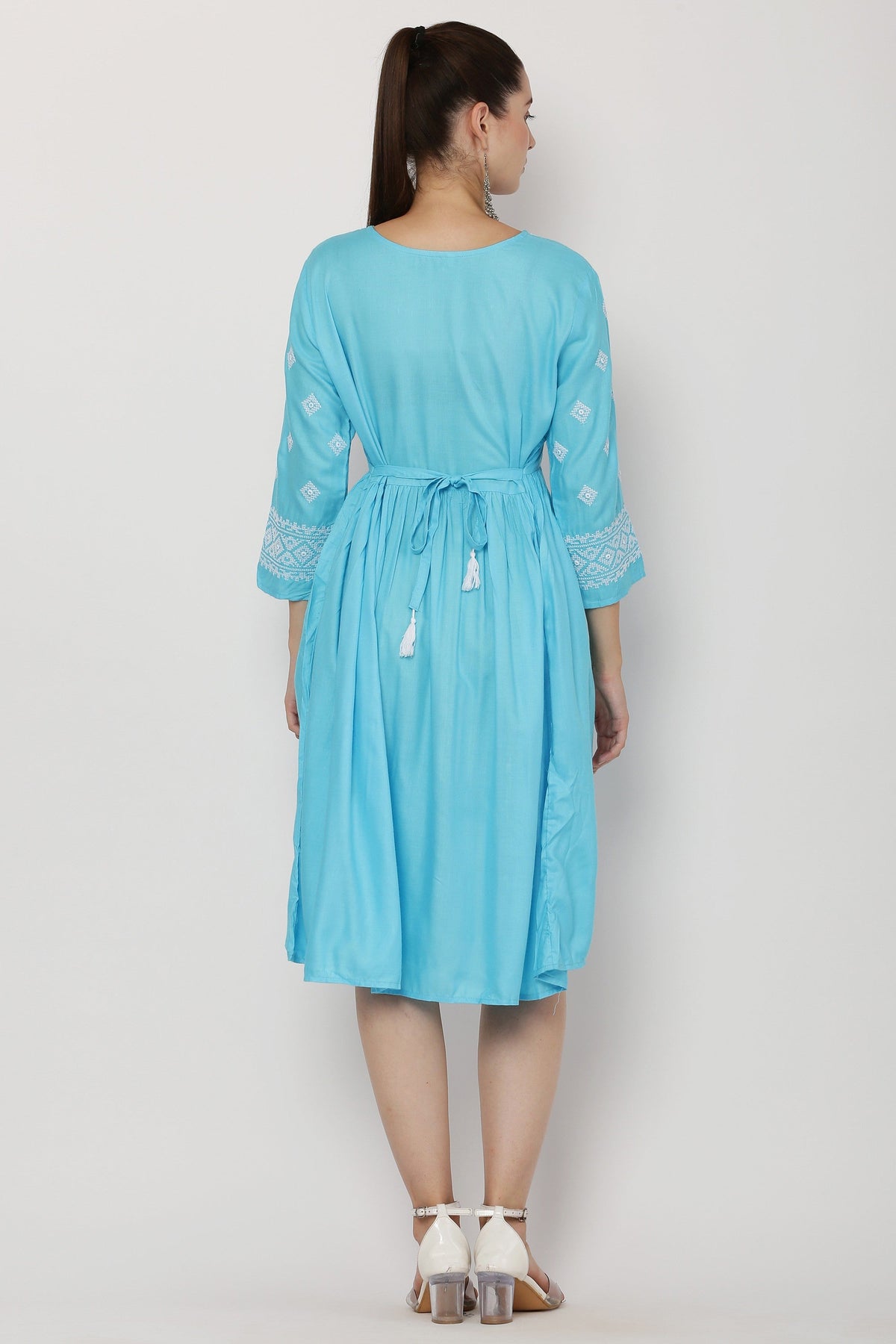 PAVONINE Firozi Color Burfi Design Embroidery Dress For Women | Grocsy