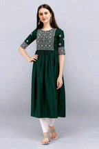 PAVONINE Bottle Green Color Burfi Design Embroidery Dress For Women | Grocsy