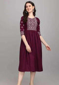 PAVONINE Wine Color Burfi-Design Embroidery Dress For Women | Grocsy
