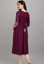 PAVONINE Wine Color Burfi-Design Embroidery Dress For Women | Grocsy