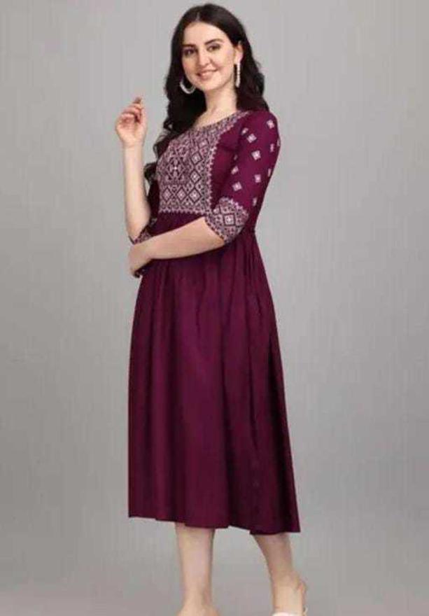 PAVONINE Wine Color Burfi-Design Embroidery Dress For Women | Grocsy