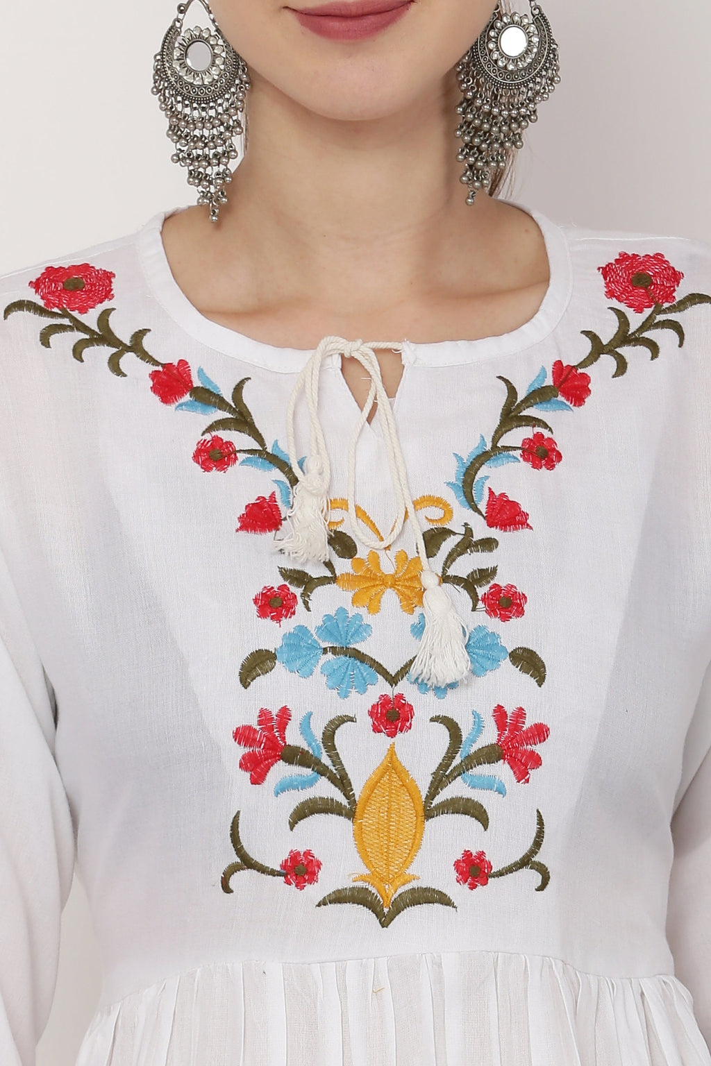 PAVONINE White Color Flower Embroidery Dress For Women | Grocsy