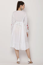 PAVONINE White Color Flower Embroidery Dress For Women | Grocsy