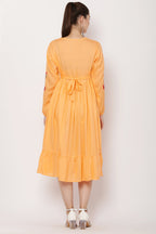 PAVONINE Peach Color Flower Embroidery Dress For Women | Grocsy