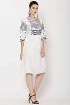 PAVONINE White Color Polka Dots Embroidery Dress For Women | Grocsy