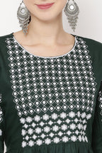 PAVONINE Bottle Green Color Polka Dots Embroidery Dress For Women | Grocsy